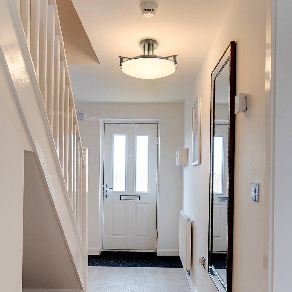Industrial Brush Chrome Round Ceiling Light Semi Flush Mount Opal - Energy Light Bulbs - Free delivery on all orders