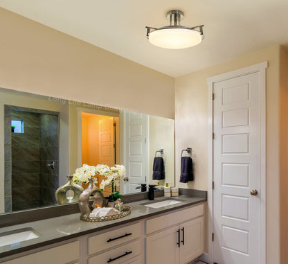 Industrial Brush Chrome Round Ceiling Light Semi Flush Mount Opal - Energy Light Bulbs - Free delivery on all orders