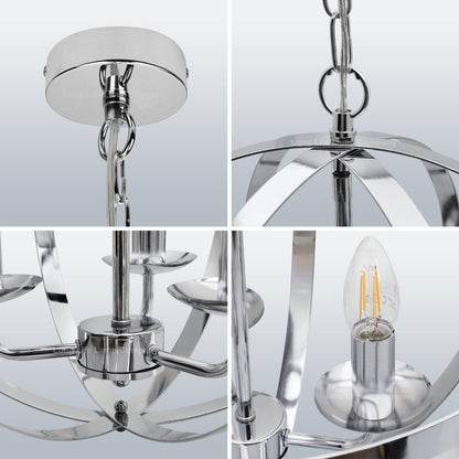Industrial Ceiling 3 Light Globe Pendant Light Chrome Chained Lantern - Energy Light Bulbs - Free delivery on all orders