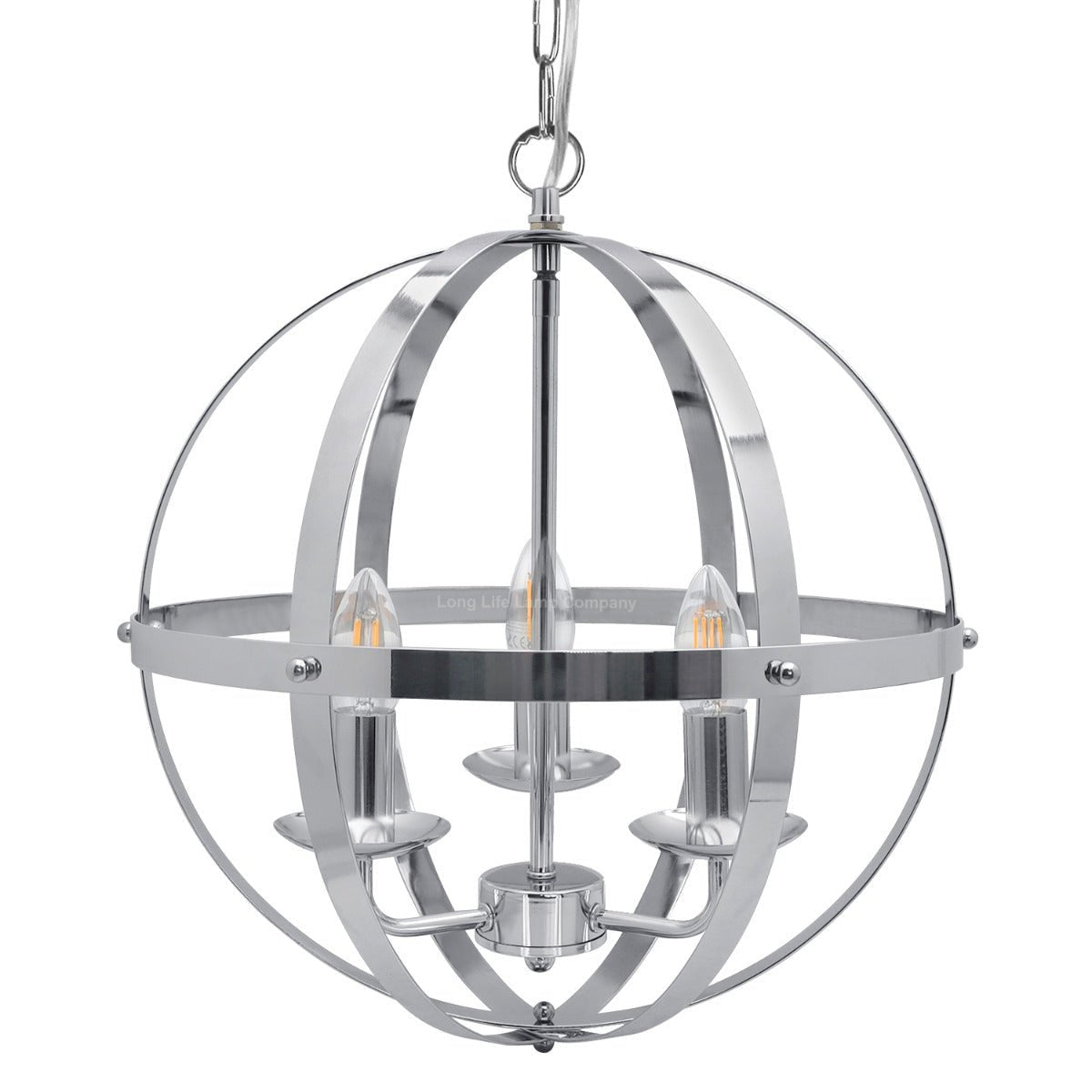 Industrial Ceiling 3 Light Globe Pendant Light Chrome Chained Lantern - Energy Light Bulbs - Free delivery on all orders