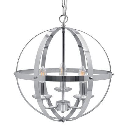 Industrial Ceiling 3 Light Globe Pendant Light Chrome Chained Lantern - Energy Light Bulbs - Free delivery on all orders