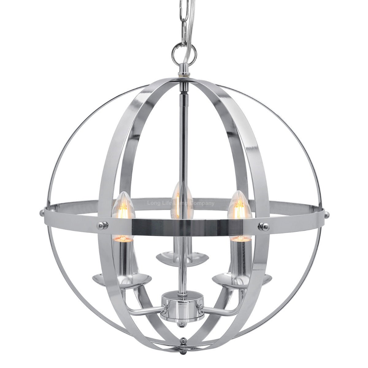 Industrial Ceiling 3 Light Globe Pendant Light Chrome Chained Lantern - Energy Light Bulbs - Free delivery on all orders