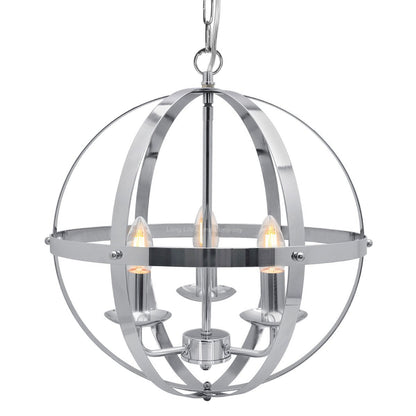 Industrial Ceiling 3 Light Globe Pendant Light Chrome Chained Lantern - Energy Light Bulbs - Free delivery on all orders