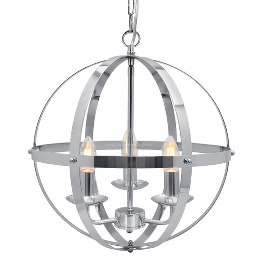 Industrial Ceiling 3 Light Globe Pendant Light Chrome Chained Lantern - Energy Light Bulbs - Free delivery on all orders