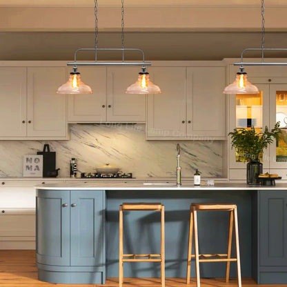 Industrial Ceiling Brush Chrome Bar 2 Clear Glass Lamp Shade Pendant Light - Energy Light Bulbs - Free delivery on all orders