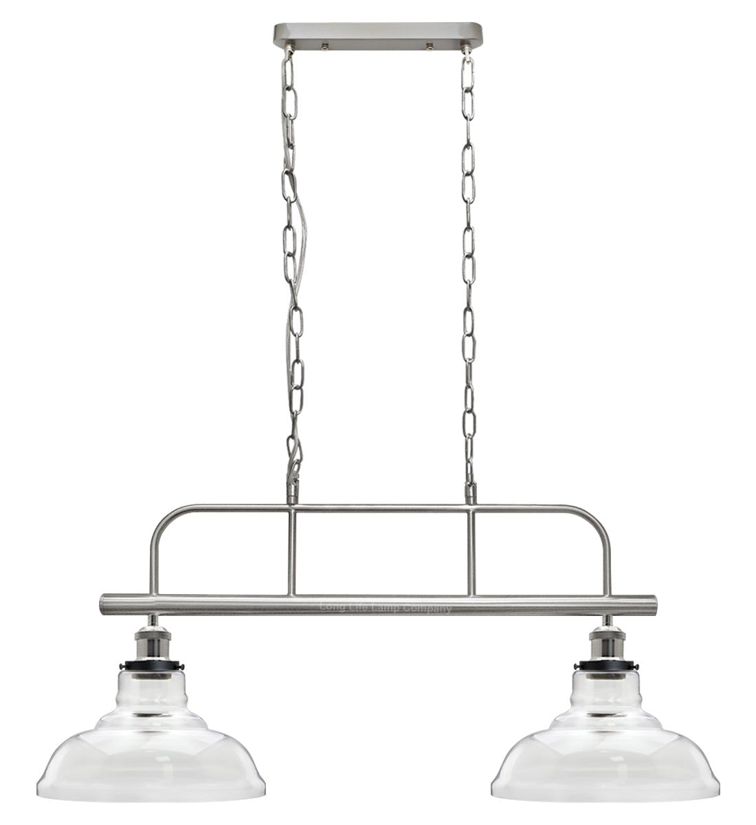 Industrial Ceiling Brush Chrome Bar 2 Clear Glass Lamp Shade Pendant Light - Energy Light Bulbs - Free delivery on all orders