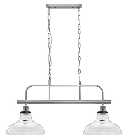 Industrial Ceiling Brush Chrome Bar 2 Clear Glass Lamp Shade Pendant Light - Energy Light Bulbs - Free delivery on all orders