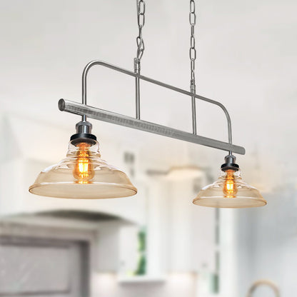 Industrial Ceiling Brush Chrome Bar 2 Clear Glass Lamp Shade Pendant Light - Energy Light Bulbs - Free delivery on all orders