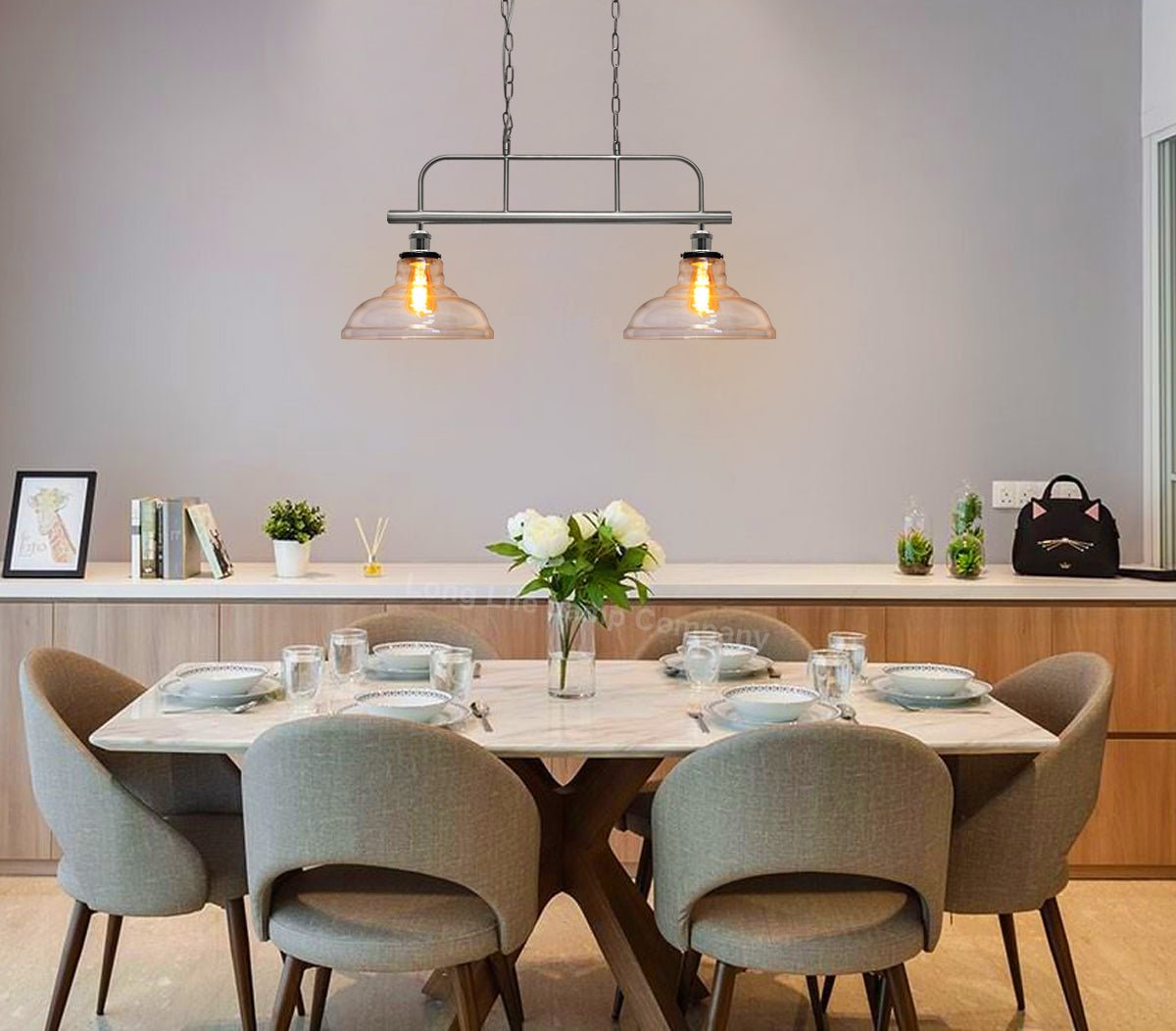 Industrial Ceiling Brush Chrome Bar 2 Clear Glass Lamp Shade Pendant Light - Energy Light Bulbs - Free delivery on all orders