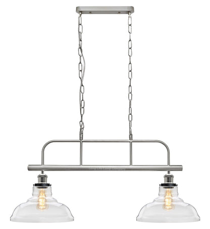 Industrial Ceiling Brush Chrome Bar 2 Clear Glass Lamp Shade Pendant Light - Energy Light Bulbs - Free delivery on all orders