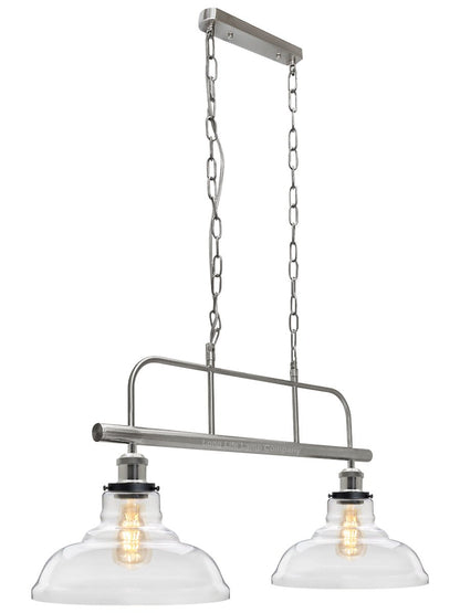 Industrial Ceiling Brush Chrome Bar 2 Clear Glass Lamp Shade Pendant Light - Energy Light Bulbs - Free delivery on all orders