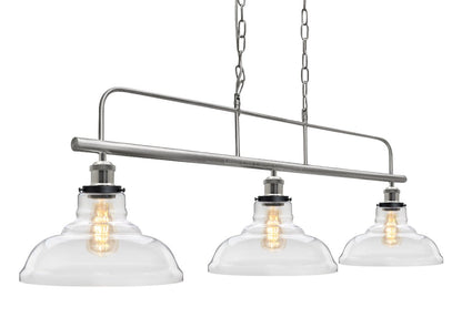 Industrial Ceiling Brush Chrome Bar 3 Clear Glass Lamp Shade Pendant Light - Energy Light Bulbs - Free delivery on all orders