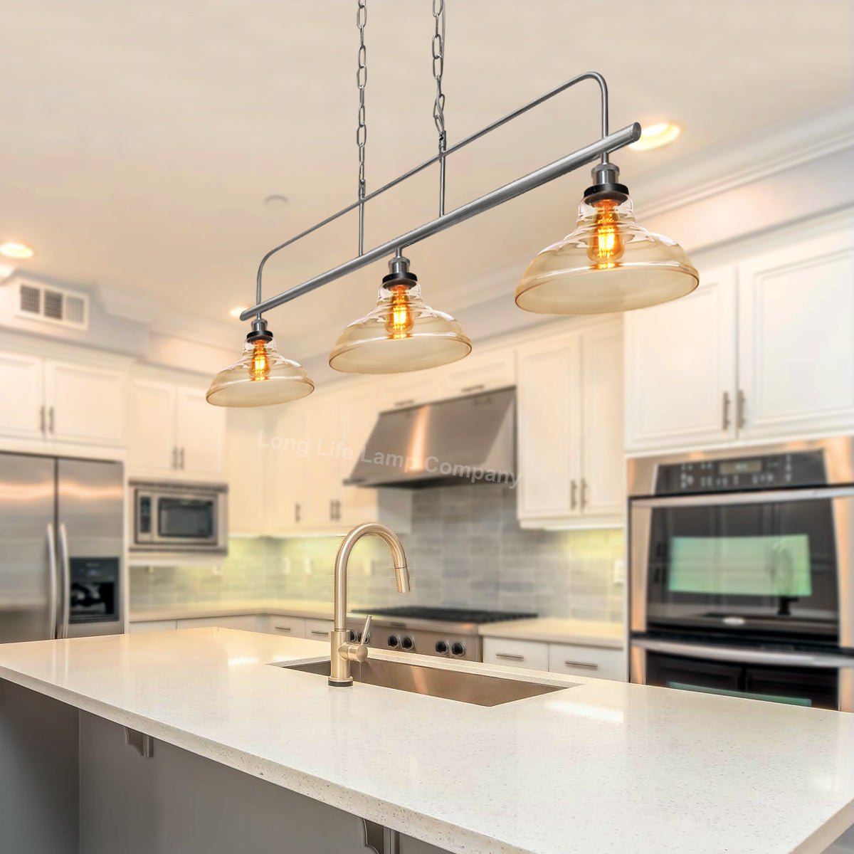 Industrial Ceiling Brush Chrome Bar 3 Clear Glass Lamp Shade Pendant Light - Energy Light Bulbs - Free delivery on all orders