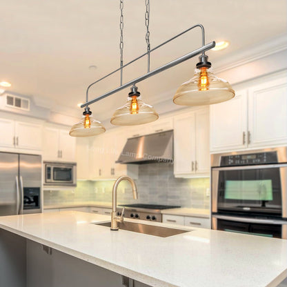 Industrial Ceiling Brush Chrome Bar 3 Clear Glass Lamp Shade Pendant Light - Energy Light Bulbs - Free delivery on all orders