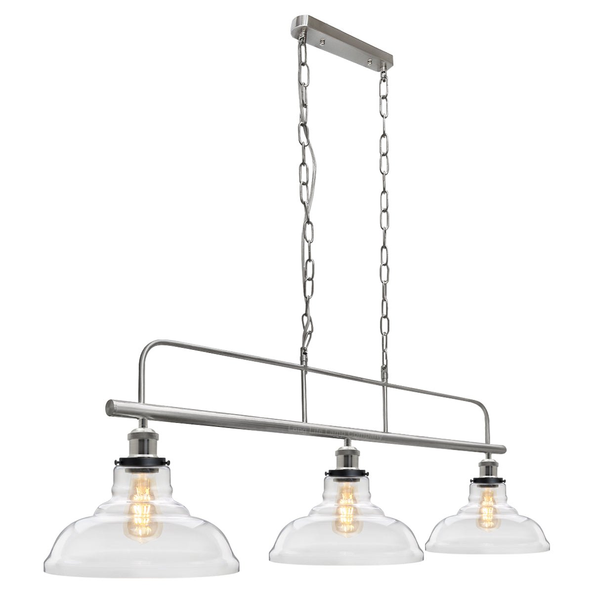 Industrial Ceiling Brush Chrome Bar 3 Clear Glass Lamp Shade Pendant Light - Energy Light Bulbs - Free delivery on all orders