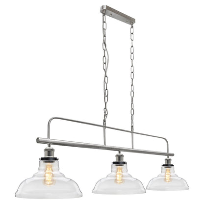 Industrial Ceiling Brush Chrome Bar 3 Clear Glass Lamp Shade Pendant Light - Energy Light Bulbs - Free delivery on all orders