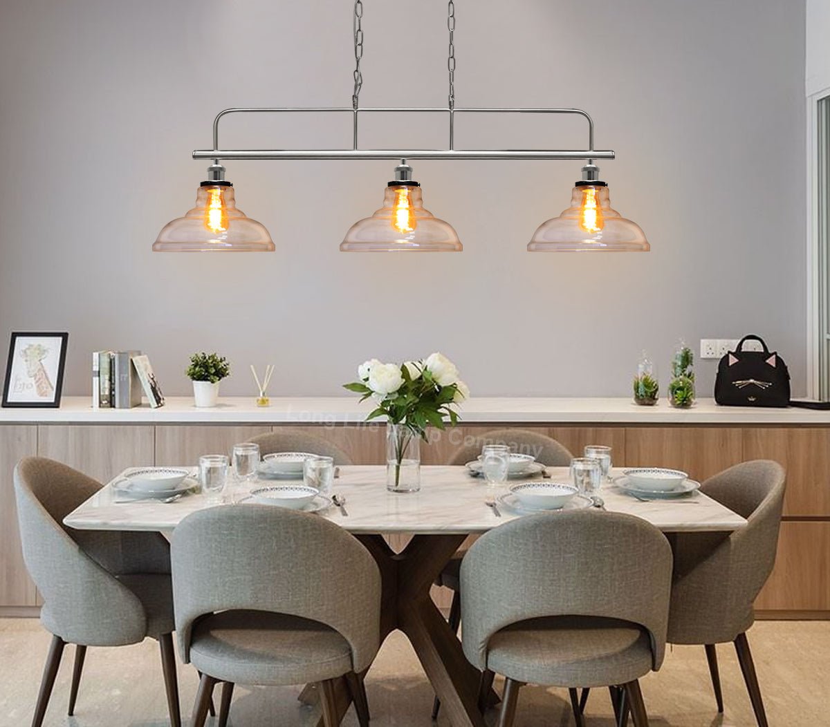 Industrial Ceiling Brush Chrome Bar 3 Clear Glass Lamp Shade Pendant Light - Energy Light Bulbs - Free delivery on all orders