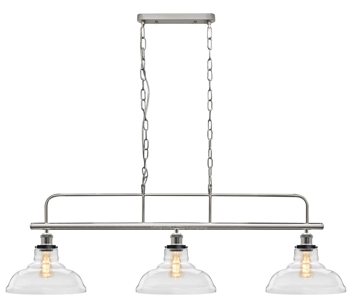Industrial Ceiling Brush Chrome Bar 3 Clear Glass Lamp Shade Pendant Light - Energy Light Bulbs - Free delivery on all orders