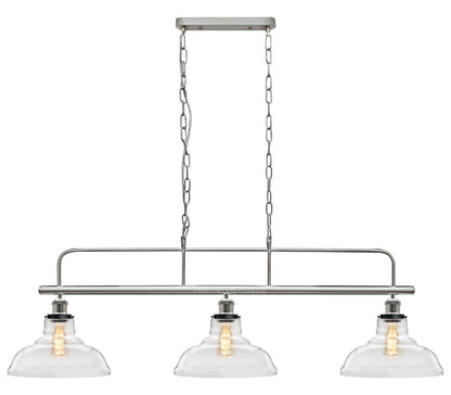 Industrial Ceiling Brush Chrome Bar 3 Clear Glass Lamp Shade Pendant Light - Energy Light Bulbs - Free delivery on all orders