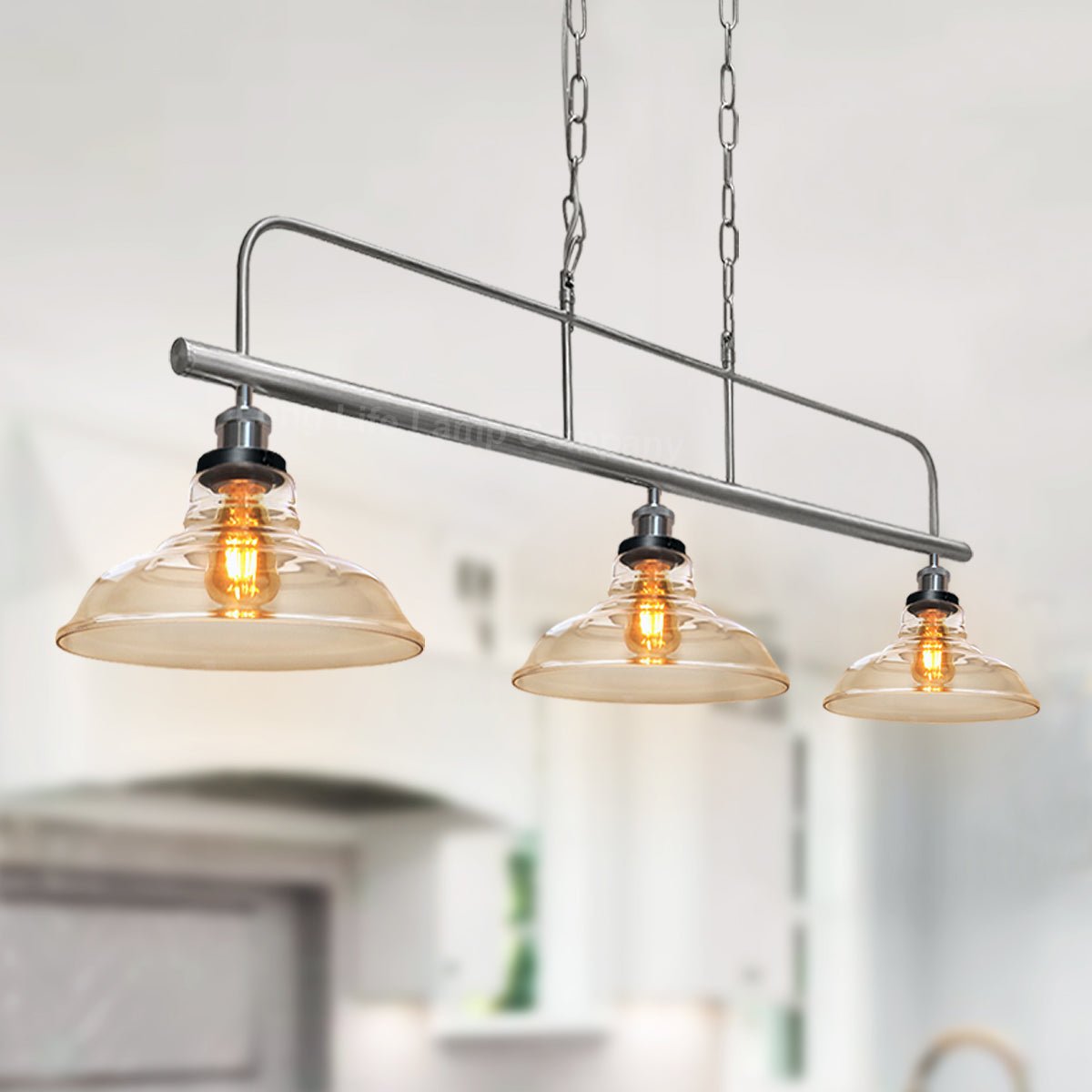 Industrial Ceiling Brush Chrome Bar 3 Clear Glass Lamp Shade Pendant Light - Energy Light Bulbs - Free delivery on all orders