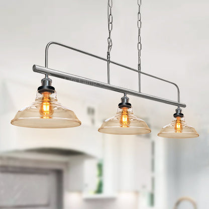Industrial Ceiling Brush Chrome Bar 3 Clear Glass Lamp Shade Pendant Light - Energy Light Bulbs - Free delivery on all orders
