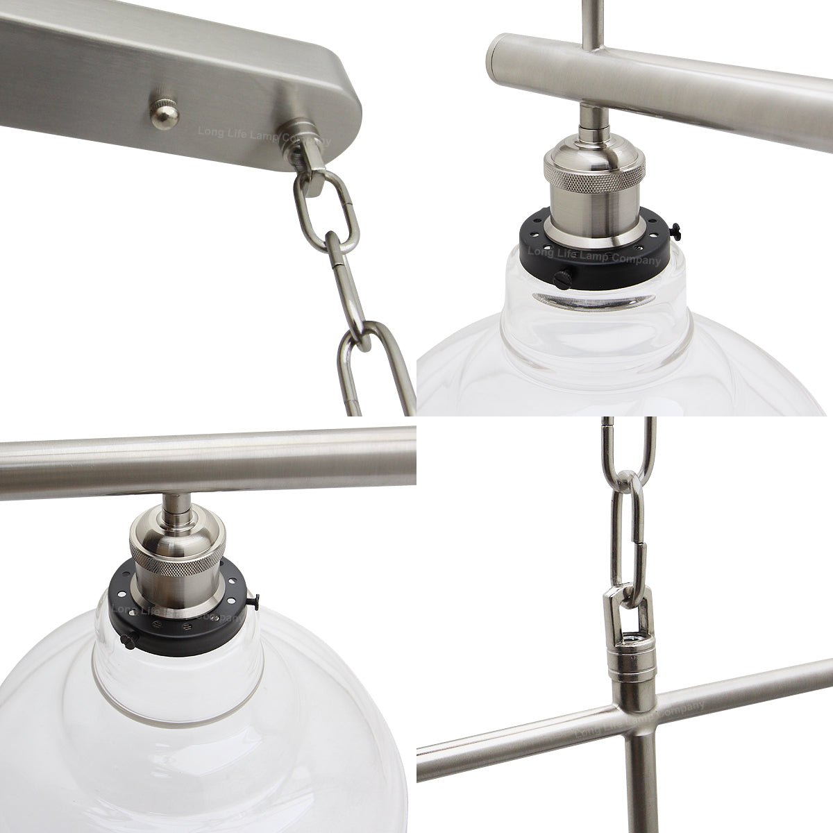 Industrial Ceiling Brush Chrome Bar 3 Clear Glass Lamp Shade Pendant Light - Energy Light Bulbs - Free delivery on all orders