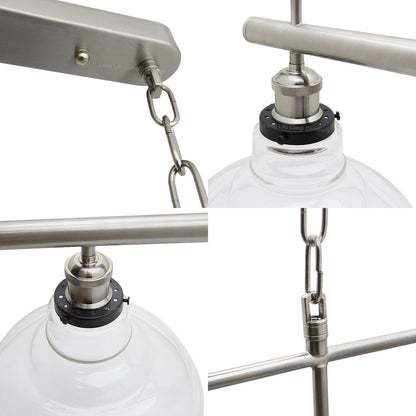 Industrial Ceiling Brush Chrome Bar 3 Clear Glass Lamp Shade Pendant Light - Energy Light Bulbs - Free delivery on all orders