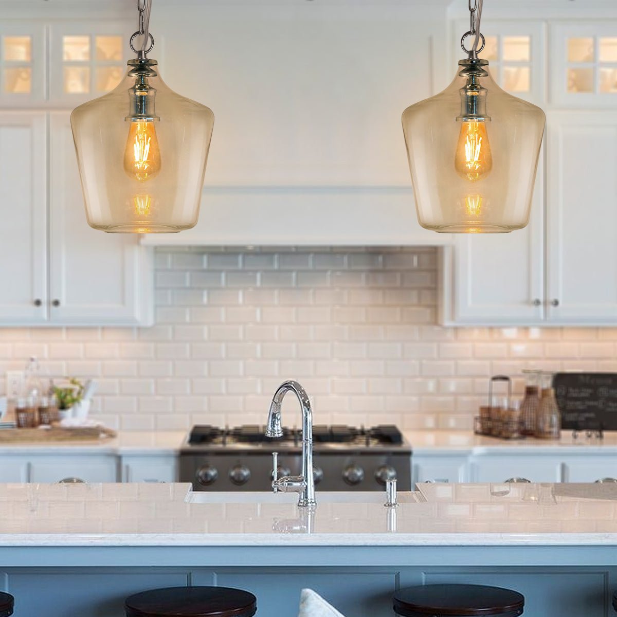 Industrial Chrome Ceiling Pendant Light with Clear Glass Bell Shade K444 - Energy Light Bulbs - Free delivery on all orders