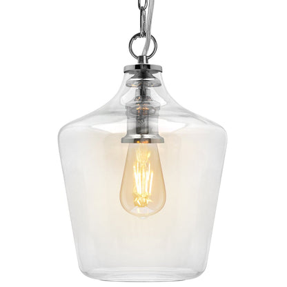 Industrial Chrome Ceiling Pendant Light with Clear Glass Bell Shade K444 - Energy Light Bulbs - Free delivery on all orders