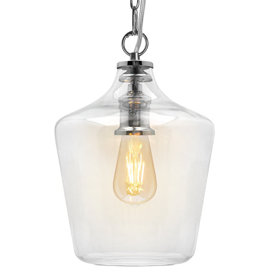 Industrial Chrome Ceiling Pendant Light with Clear Glass Bell Shade K444 - Energy Light Bulbs - Free delivery on all orders