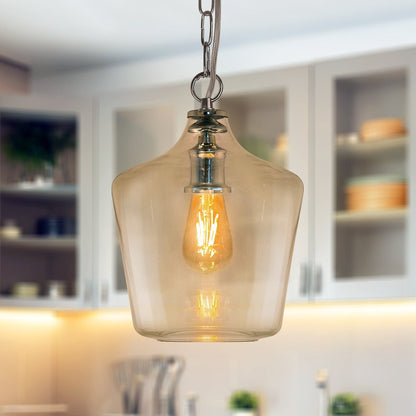 Industrial Chrome Ceiling Pendant Light with Clear Glass Bell Shade K444 - Energy Light Bulbs - Free delivery on all orders