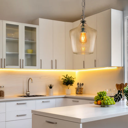 Industrial Chrome Ceiling Pendant Light with Clear Glass Bell Shade K444 - Energy Light Bulbs - Free delivery on all orders