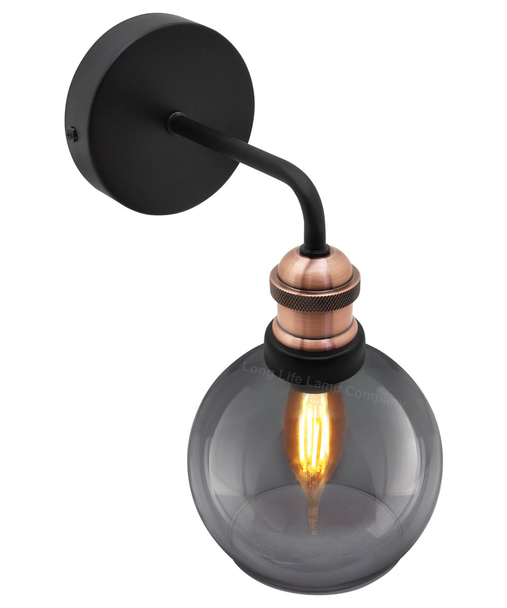 Industrial Glass Globe Smoked Grey Wall Light - Energy Light Bulbs - Free delivery on all orders