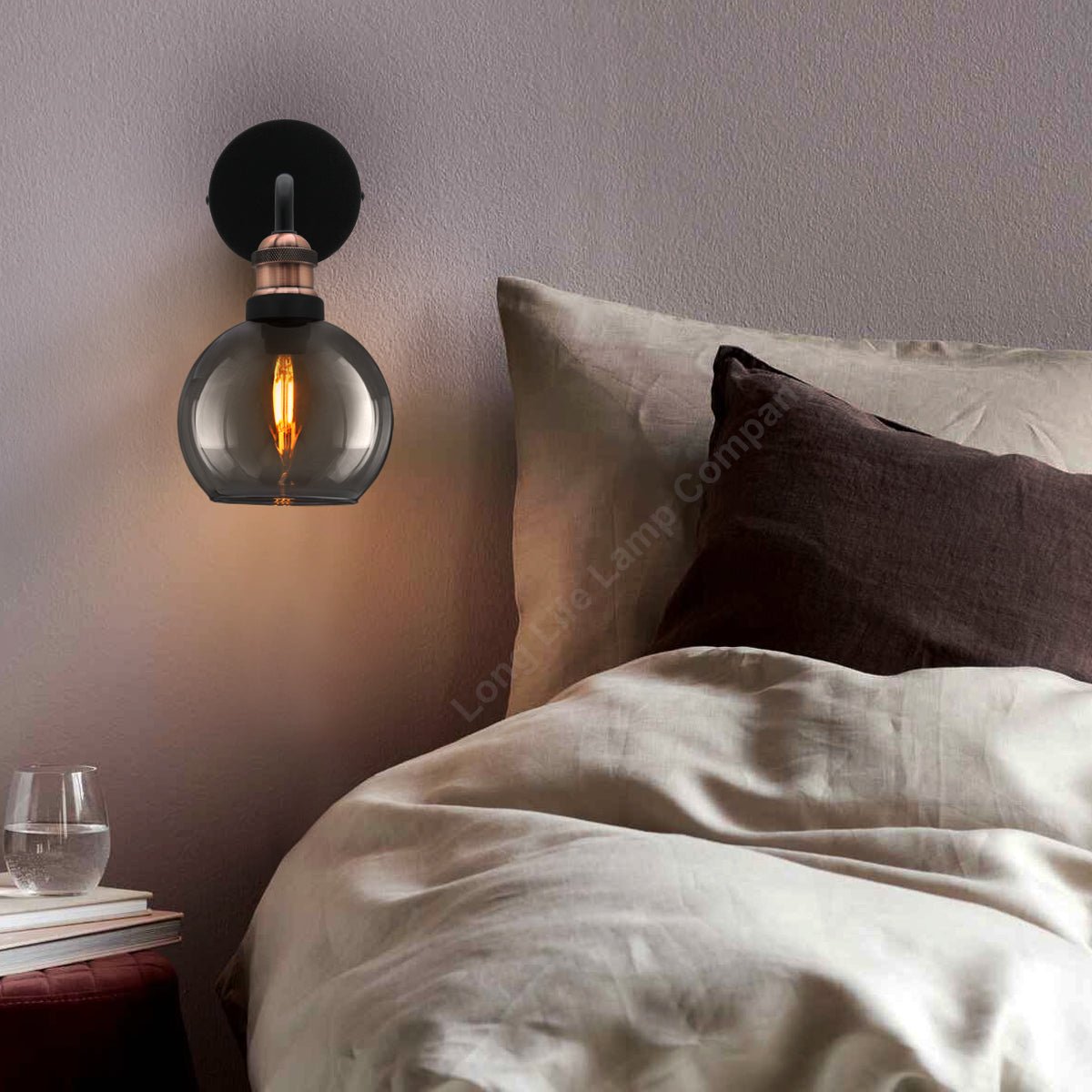 Industrial Glass Globe Smoked Grey Wall Light - Energy Light Bulbs - Free delivery on all orders
