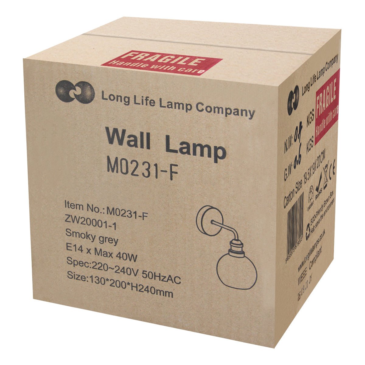 Industrial Glass Globe Smoked Grey Wall Light - Energy Light Bulbs - Free delivery on all orders