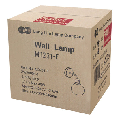 Industrial Glass Globe Smoked Grey Wall Light - Energy Light Bulbs - Free delivery on all orders