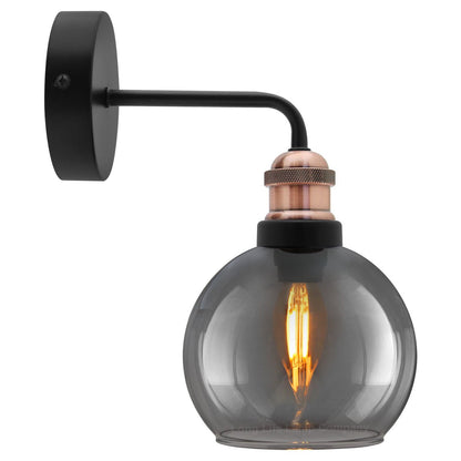 Industrial Glass Globe Smoked Grey Wall Light - Energy Light Bulbs - Free delivery on all orders