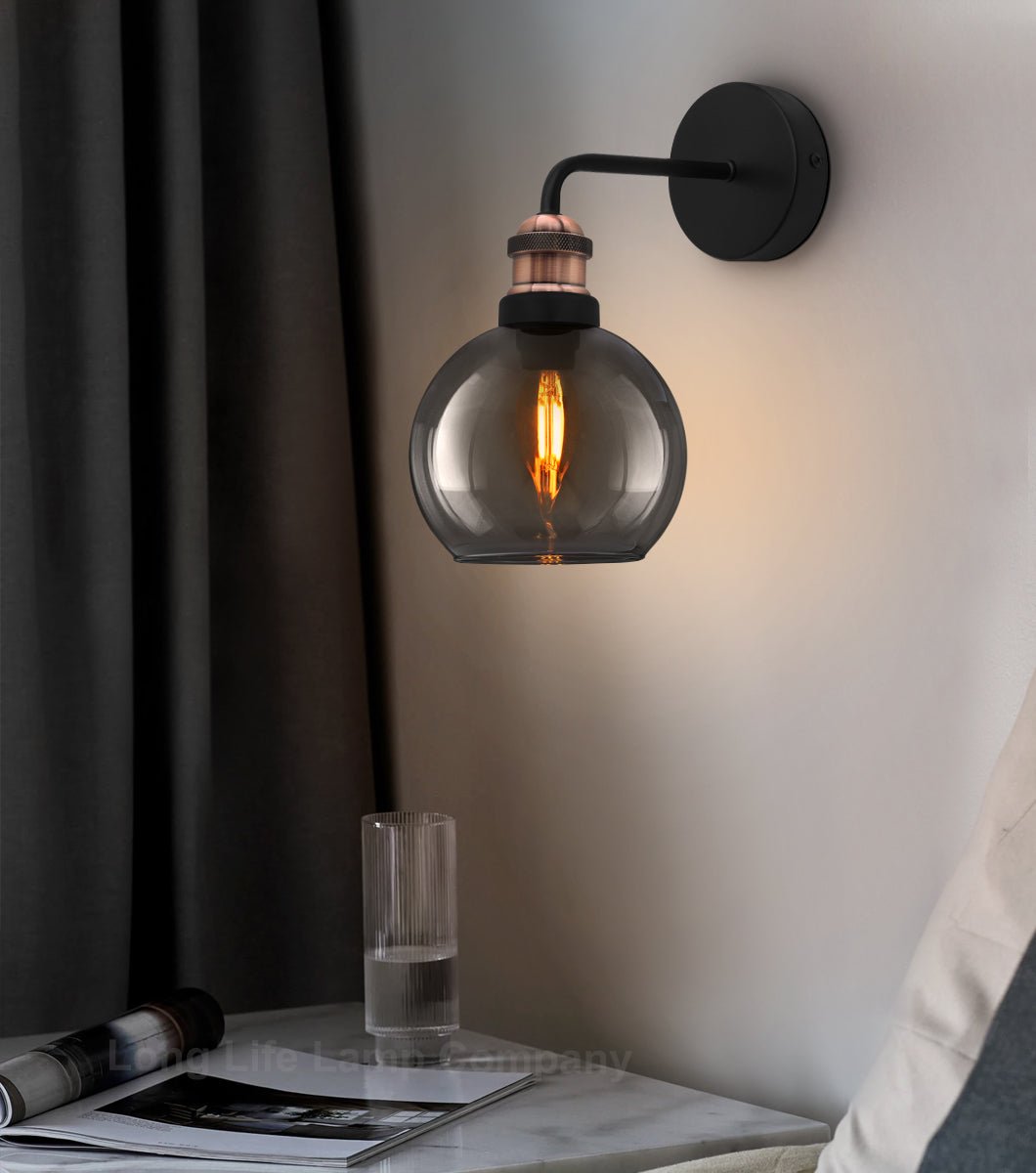 Industrial Glass Globe Smoked Grey Wall Light - Energy Light Bulbs - Free delivery on all orders