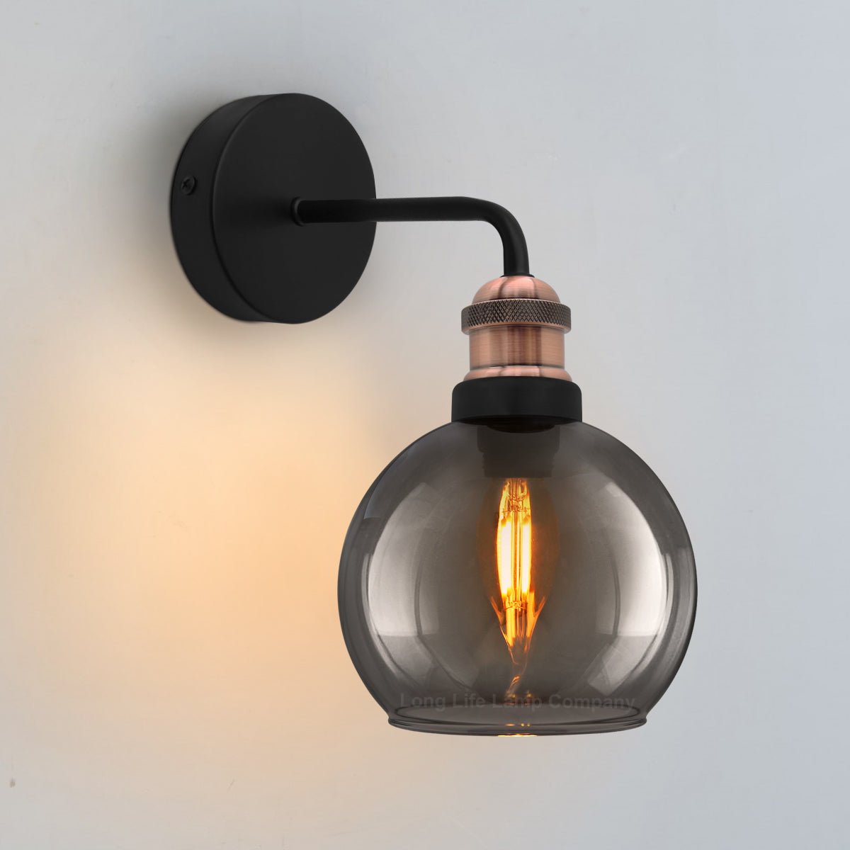 Industrial Glass Globe Smoked Grey Wall Light - Energy Light Bulbs - Free delivery on all orders