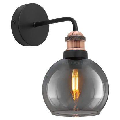 Industrial Glass Globe Smoked Grey Wall Light - Energy Light Bulbs - Free delivery on all orders