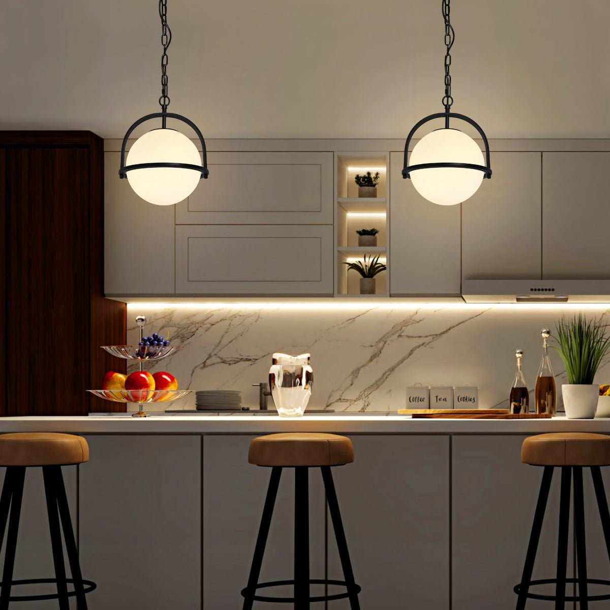 Industrial Nautical Ceiling Pendant Light Opal Globe Glass Black Chain Suspended - Energy Light Bulbs - Free delivery on all orders