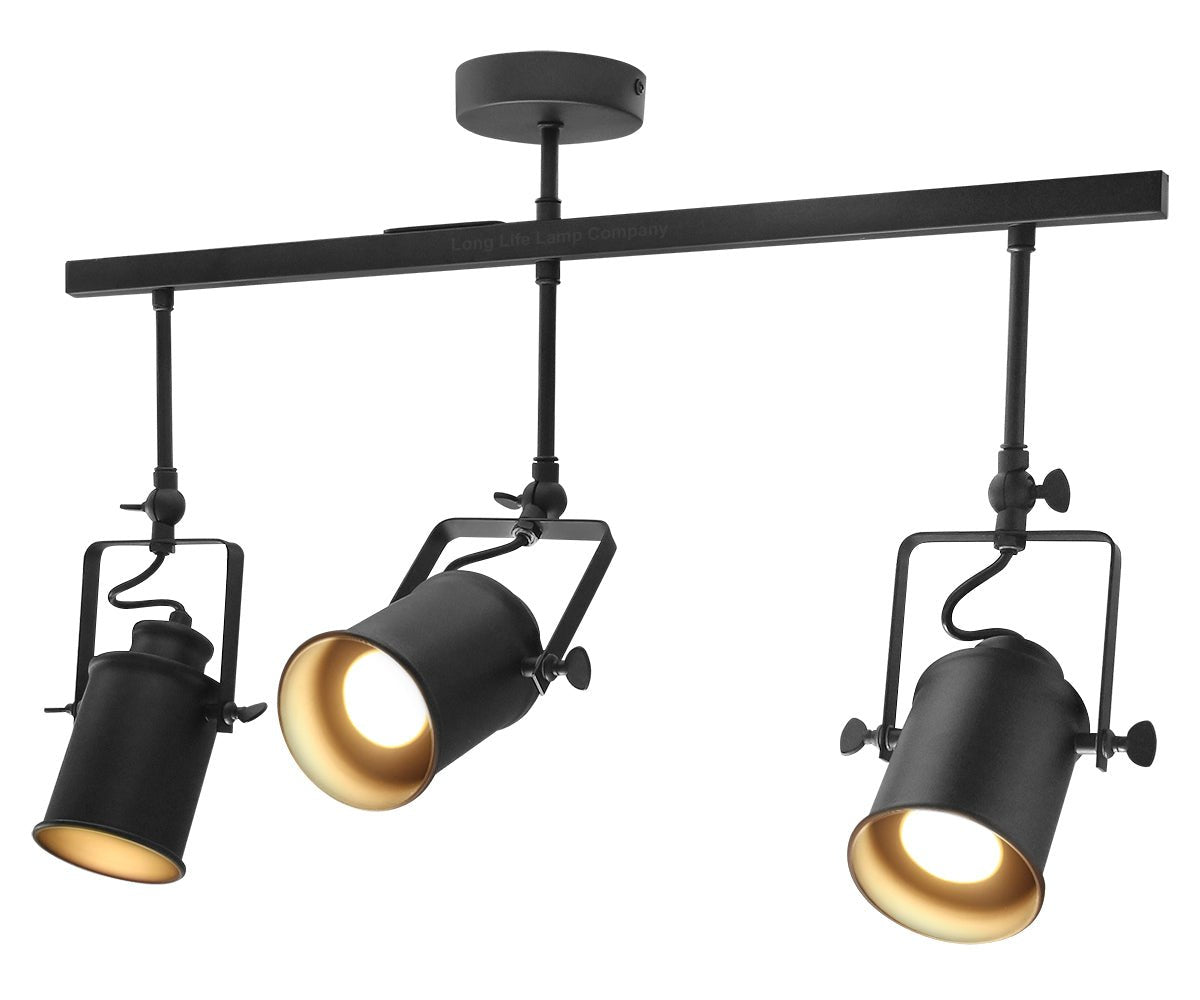 Industrial Retro GU10 Ceiling Spotlight Bar 3 Lamp Black Metal Adjustable Track Light Fitting - Energy Light Bulbs - Free delivery on all orders