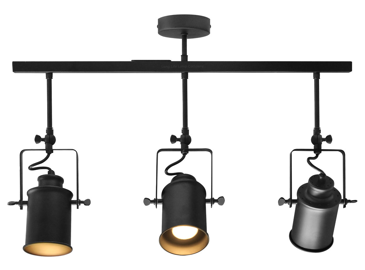 Industrial Retro GU10 Ceiling Spotlight Bar 3 Lamp Black Metal Adjustable Track Light Fitting - Energy Light Bulbs - Free delivery on all orders