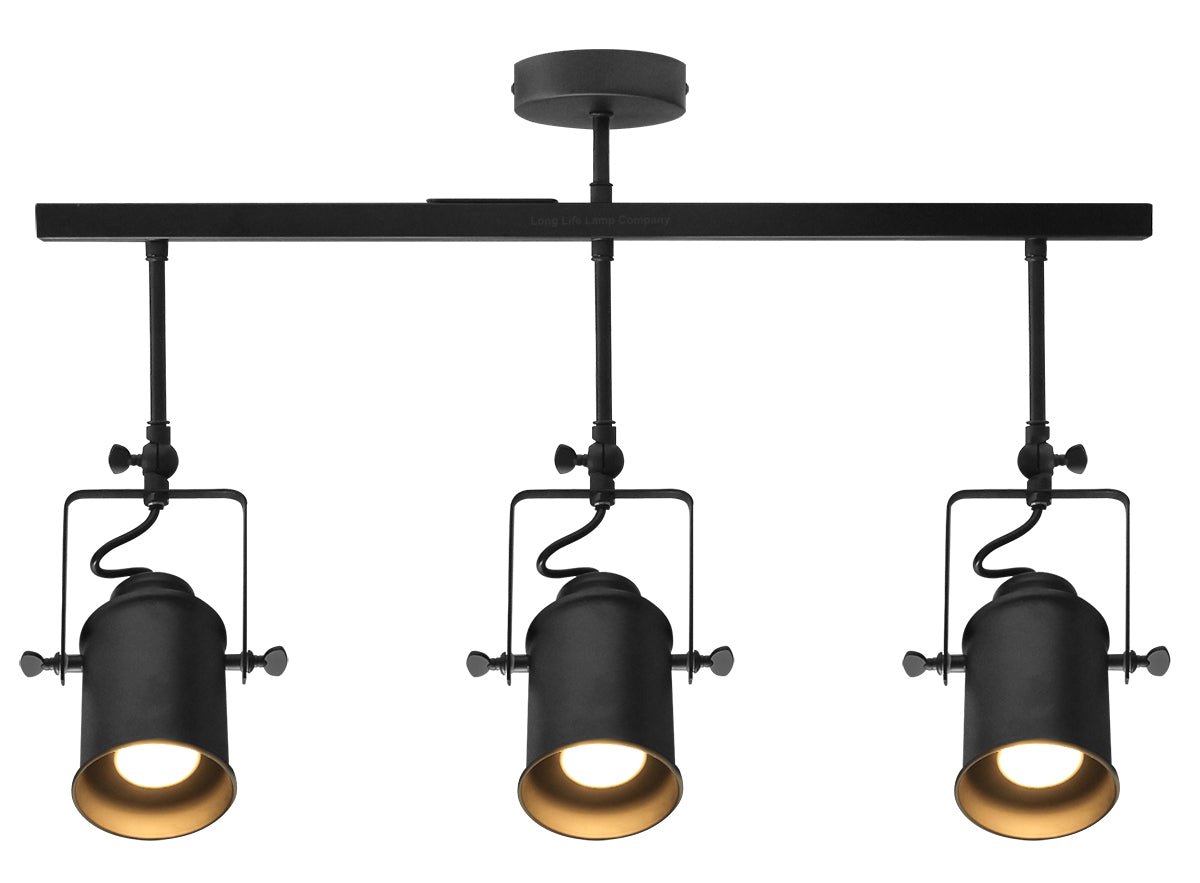 Industrial Retro GU10 Ceiling Spotlight Bar 3 Lamp Black Metal Adjustable Track Light Fitting - Energy Light Bulbs - Free delivery on all orders