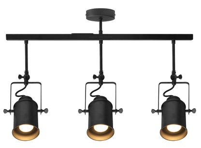 Industrial Retro GU10 Ceiling Spotlight Bar 3 Lamp Black Metal Adjustable Track Light Fitting - Energy Light Bulbs - Free delivery on all orders