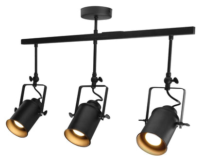 Industrial Retro GU10 Ceiling Spotlight Bar 3 Lamp Black Metal Adjustable Track Light Fitting - Energy Light Bulbs - Free delivery on all orders