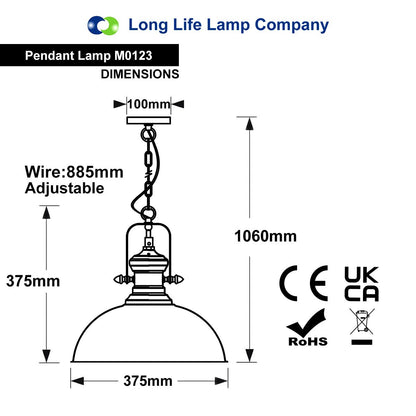 Industrial Retro Polished Chrome Pendant Ceiling Light Dome Shade M0123 - Free delivery on all orders