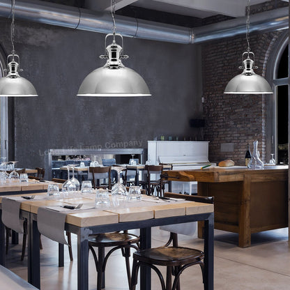 Industrial Retro Polished Chrome Pendant Ceiling Light Vintage Antique Dome Hanging Lamp Shade - Energy Light Bulbs - Free delivery on all orders