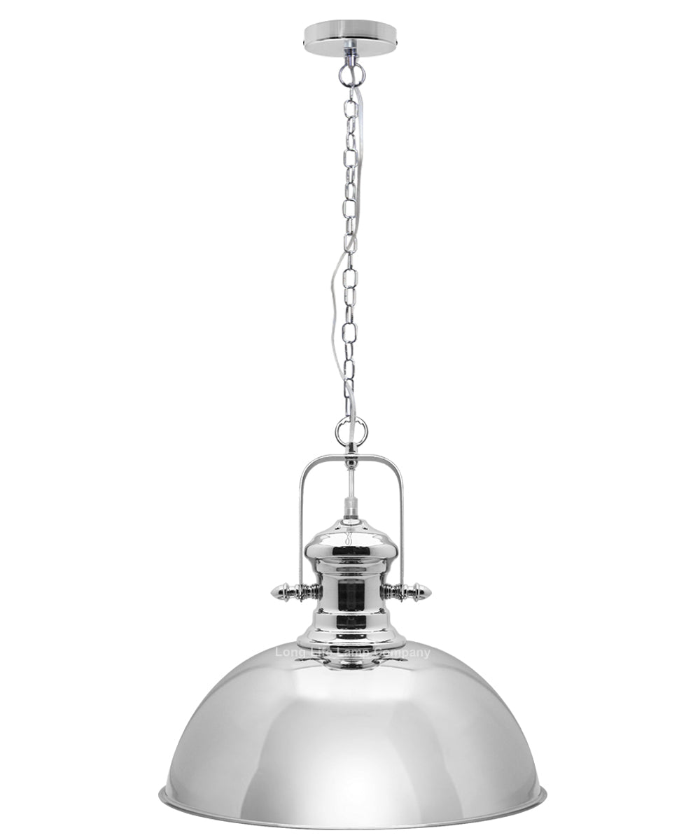 Industrial Retro Polished Chrome Pendant Ceiling Light Vintage Antique Dome Hanging Lamp Shade - Energy Light Bulbs - Free delivery on all orders