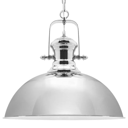 Industrial Retro Polished Chrome Pendant Ceiling Light Vintage Antique Dome Hanging Lamp Shade - Energy Light Bulbs - Free delivery on all orders